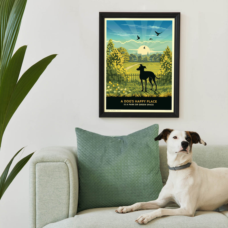 Whippet Or Greyhound In A Summer Park  - A Limited Edition Dog Print.