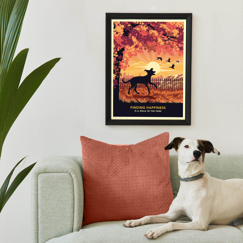 Whippet or Greyhound In An Autumn Park - A Limited Edition Dog Print