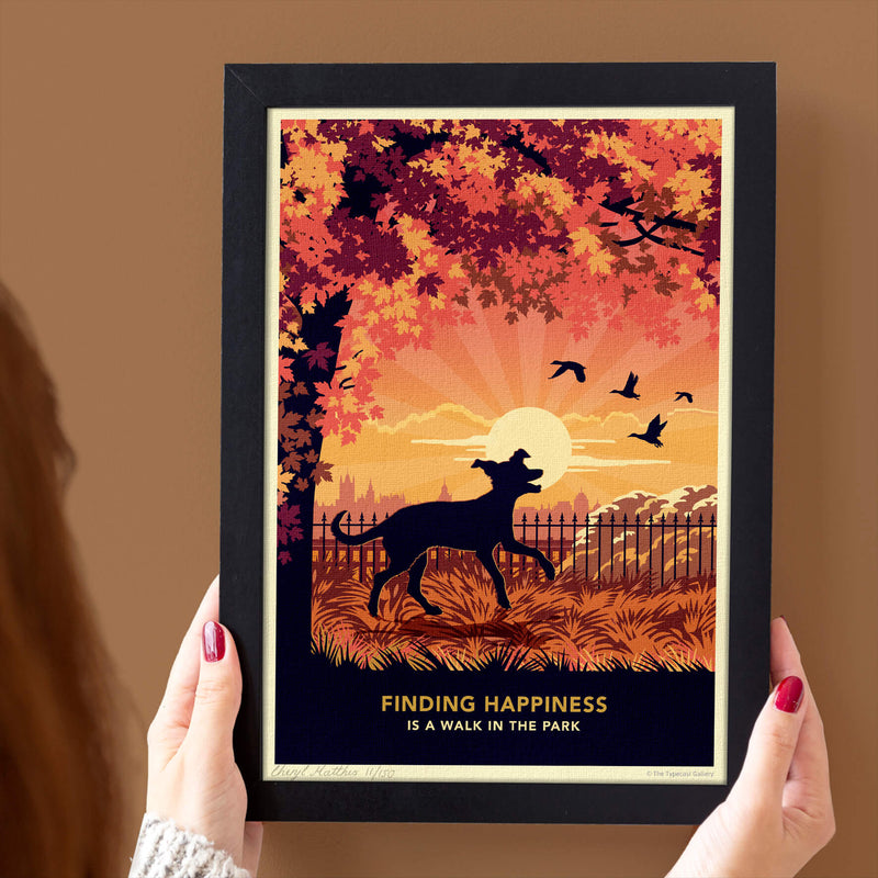 Whippet or Greyhound In An Autumn Park - A Limited Edition Dog Print