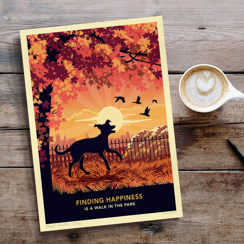 Whippet or Greyhound In An Autumn Park - A Limited Edition Dog Print