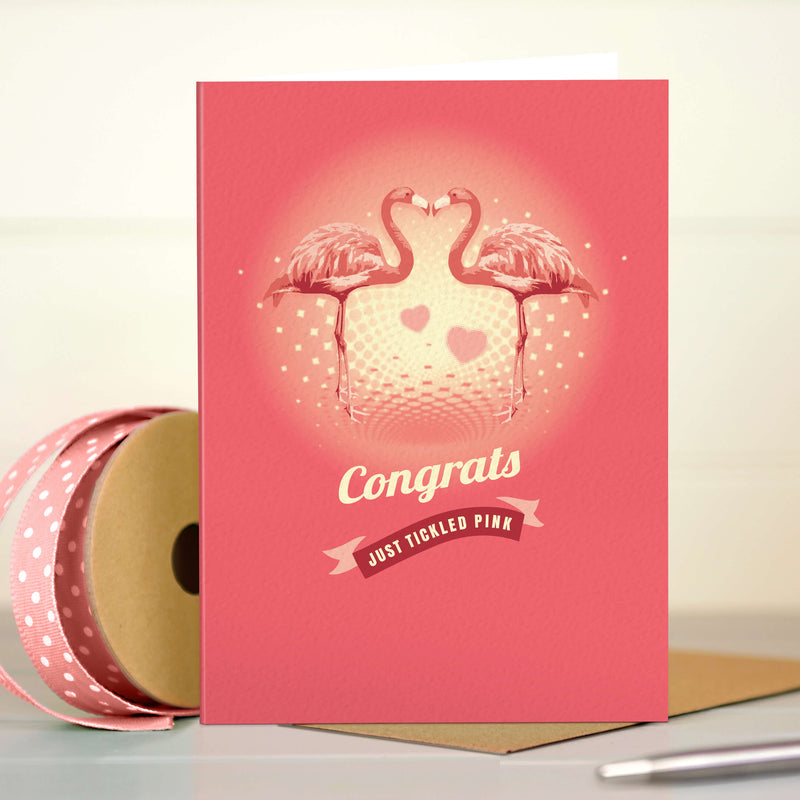 Pink Flamingos Engagement Card